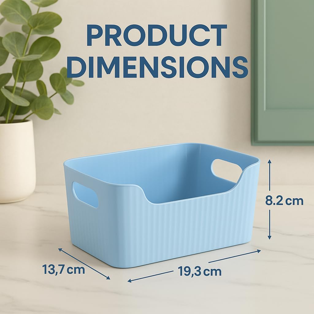 Storage Box Basket for Storage Plastic Organiser for Storage Bathroom Storage Box Small Plastic Organiser Bathroom Basket Boxes for Toys,Cosmetic,Accessory (BLUE, PACK OF 3)