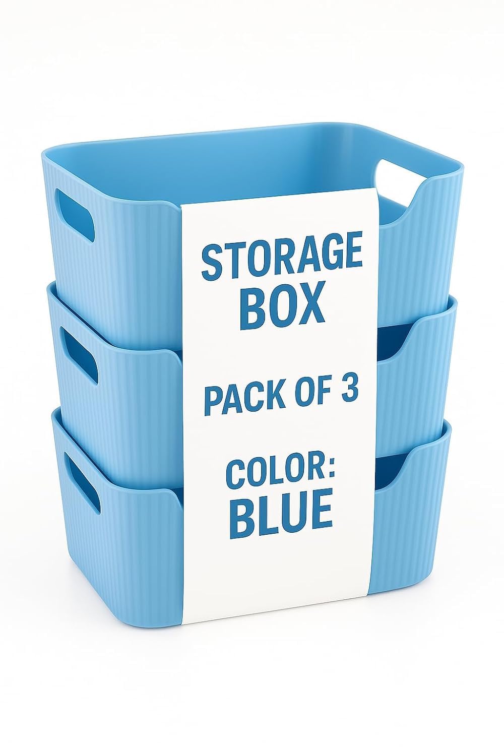 Storage Box Basket for Storage Plastic Organiser for Storage Bathroom Storage Box Small Plastic Organiser Bathroom Basket Boxes for Toys,Cosmetic,Accessory (BLUE, PACK OF 3)